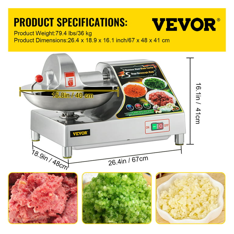 VEVOR Food Processor, Mini Electric Chopper 400W, 2 Speeds Electric Meat Grinder, Stainless Steel Meat Blender, for Baby Food, Meat, Onion