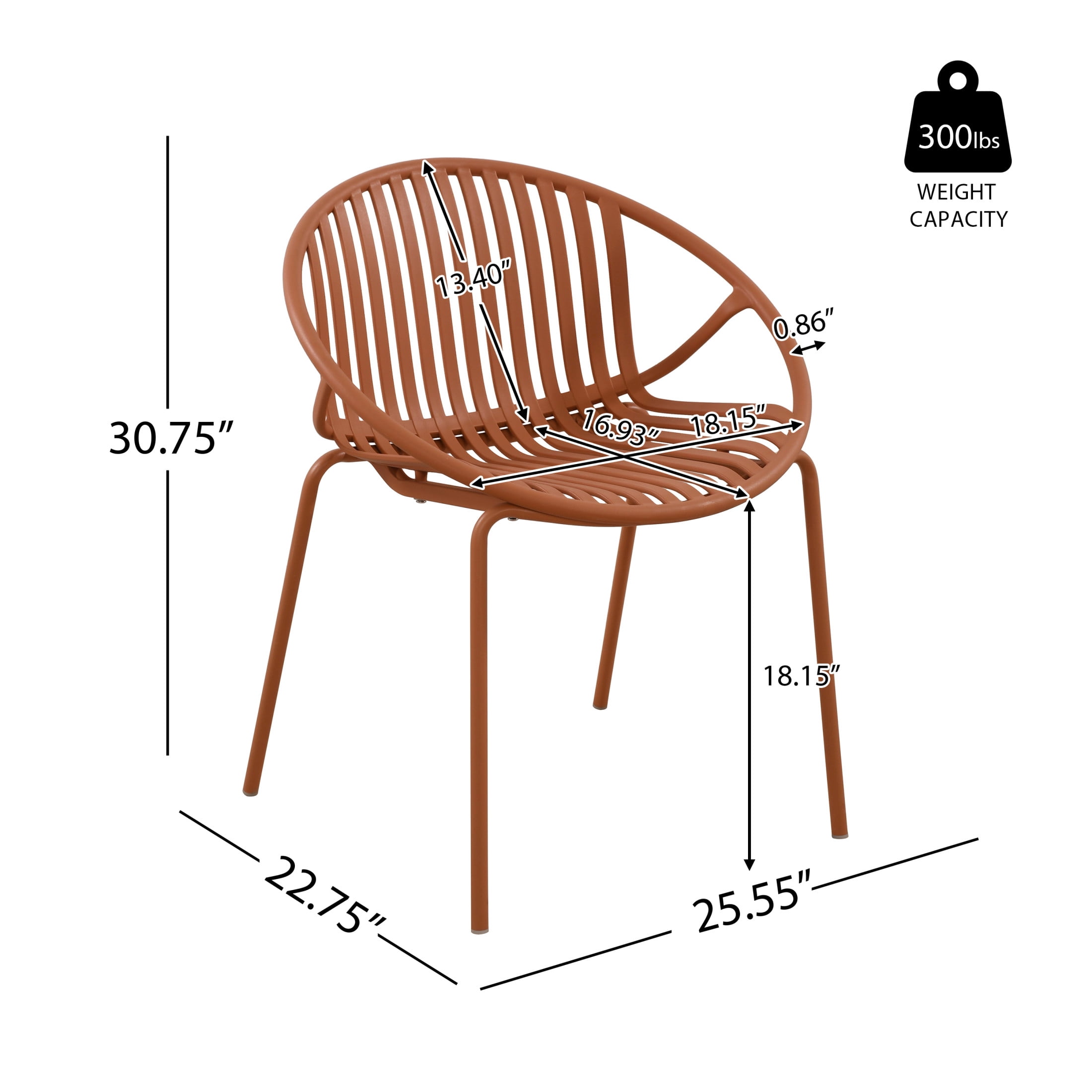 Christopher Knight Home Minimalist Plastic Outdoor Stacking Dining Chairs, Metal Legs, Orange, Set of 4