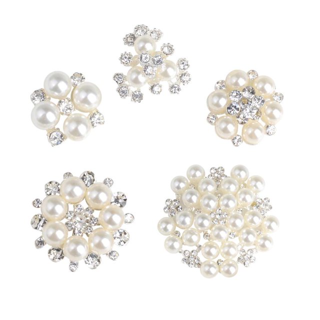 5 Piezas de Botones de Flores de Perlas Botón de de Imitación Diy Aleación Diamante Cryustal Bow Soledad Botones de perlas de flores