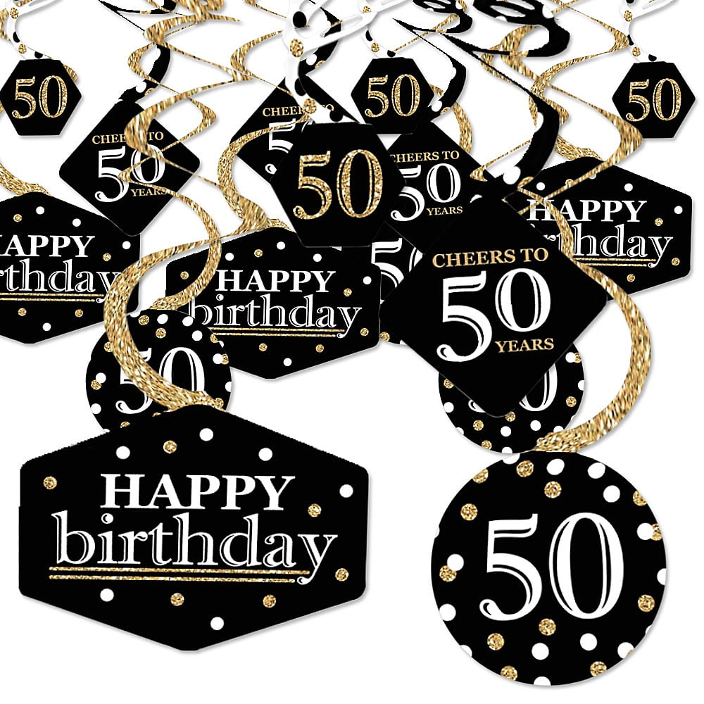 Adult 50th Birthday - Gold - Birthday Party Hanging Decor - Party Decoration Swirls - Set of 40