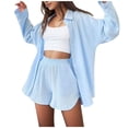 thumbnail image 2 of Short Sets for Women Loose Fit Long Sleeve Button Down Collared Shirt and Shorts 2 Piece Matching Set Work Sets, 2 of 8