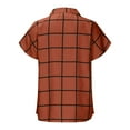 thumbnail image 4 of Womens Summer V Neck Plaid Shirts Short Sleeve Collared Basic T Shirts Tops Loose Comfy Work Casual Blouses with Pockets, 4 of 6