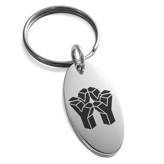 Stainless Steel Letter Y Initial 3D Cube Box Monogram Engraved Small Oval Charm Keychain Keyring