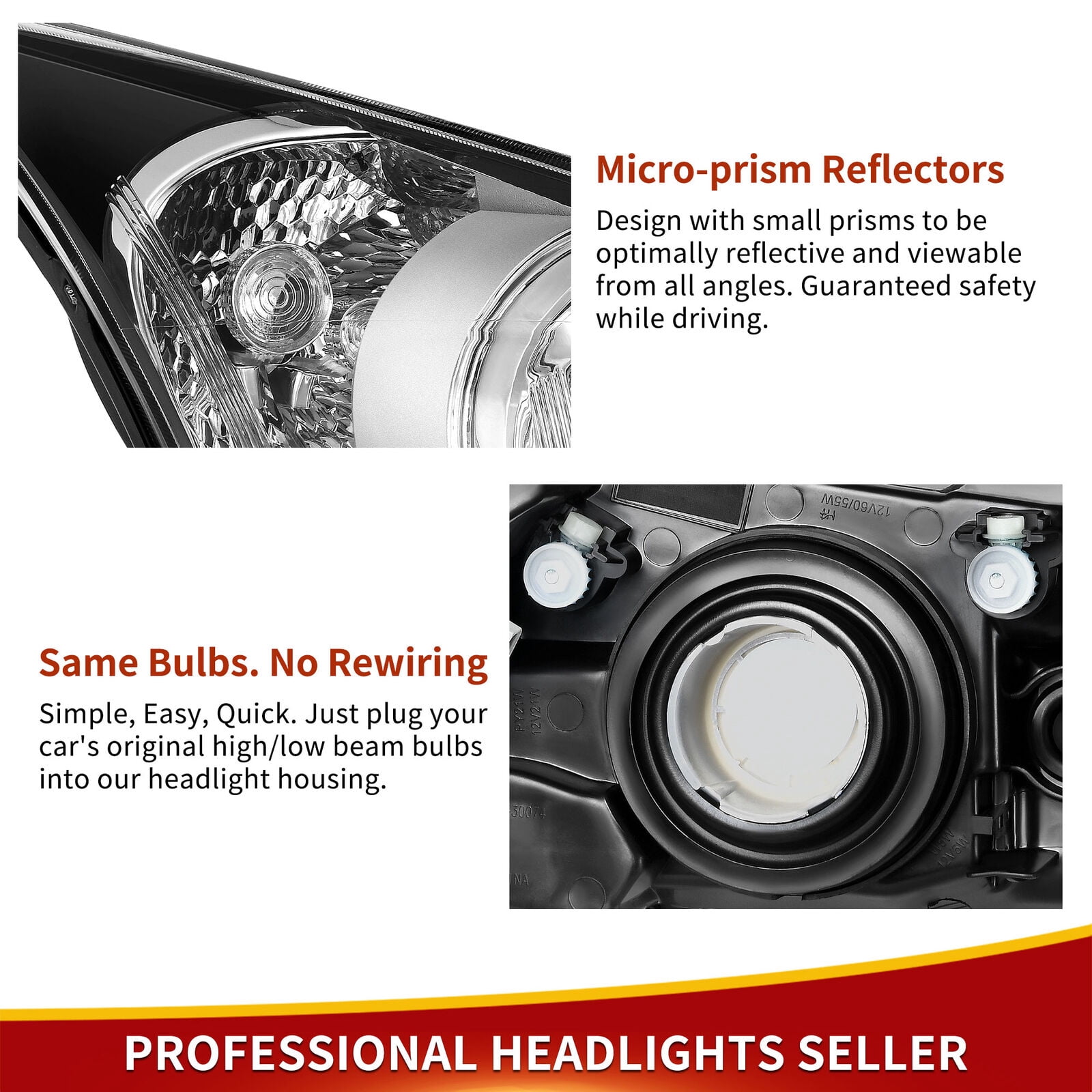 RVNI Black Housing Headlights Replacement For 2011-2015 Chevy Cruze Left+Right Lamp