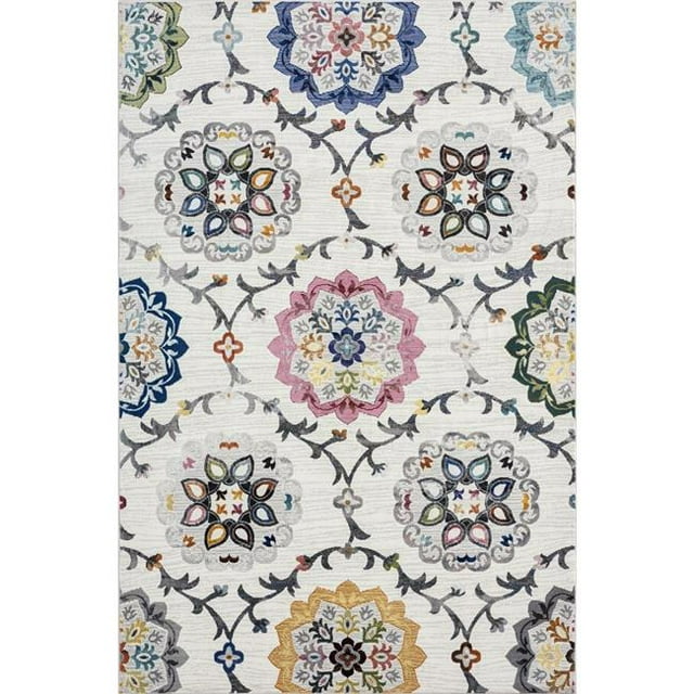 LR Resources GALAC81382CRW5076 5 ft. x 7 ft. 6 in. Blooming Suzani Traditional Gala Rectangle Area Rug