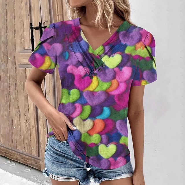 Puntoco Liquidación de blusas cortas para mujer, blusas casuales de manga corta con cuello en V a la moda para primavera y verano