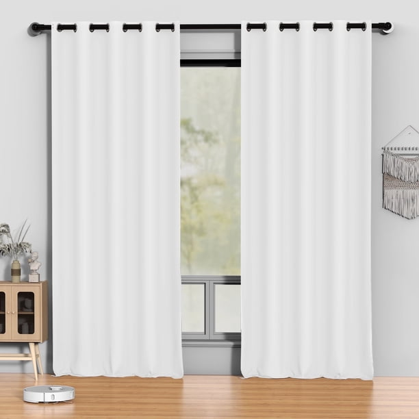Cortinas Blackout Blancas Grisáceas 52 x 96 Pulgadas, Juego de Cortinas Térmicas Aisladas Negras de 2 Paneles, Reducción de Ruido, Oscurecimiento de Habitación para Recámara, Sala de Estar, Protecció