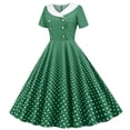 thumbnail image 3 of Girls Dresses Vintage Polka Dot Dress, Short Sleeve Style Peter Pan Collar A-Line Midi Dress, Retro Swing Dress for Kids Party Daily Wear(Green,12-13 Years), 3 of 4