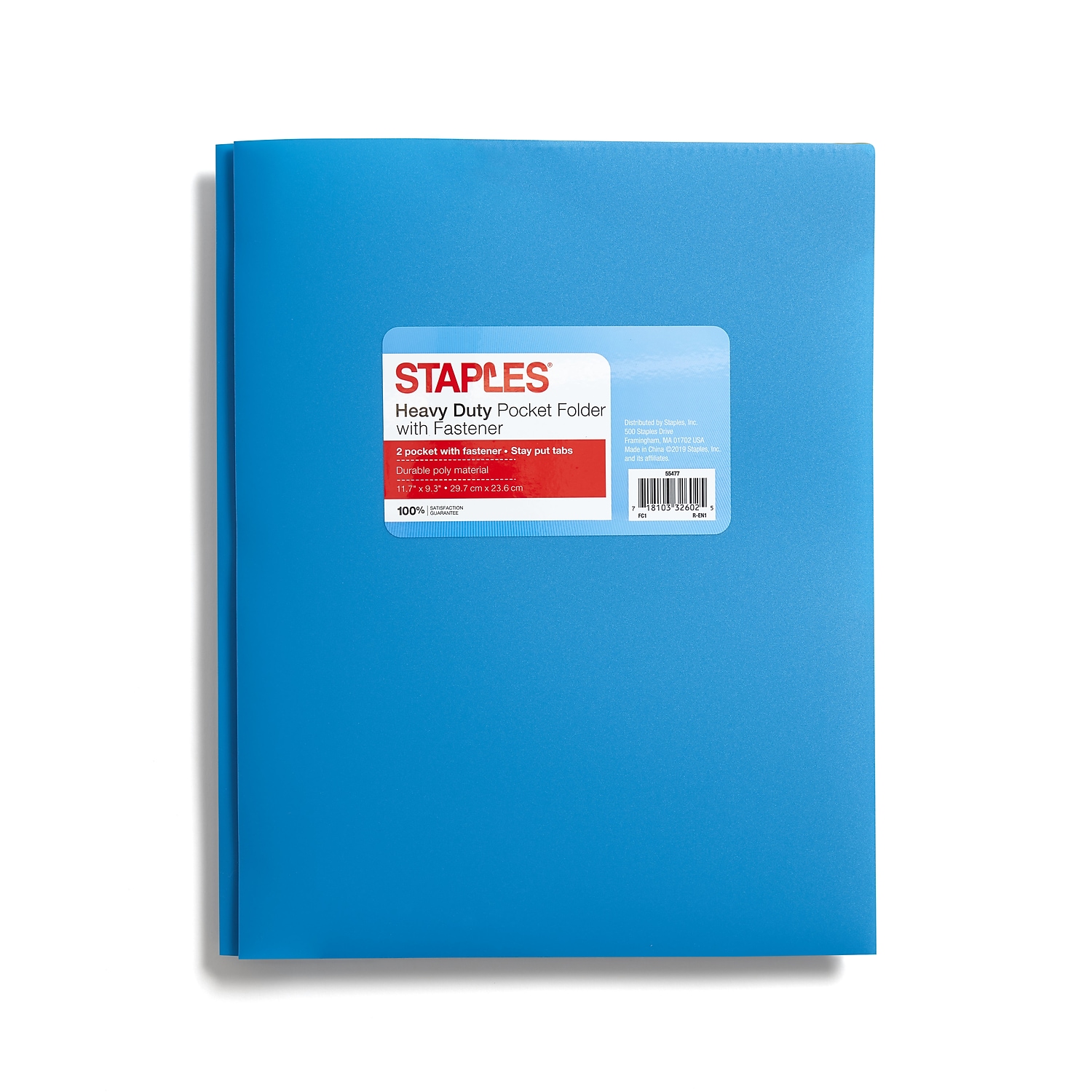 Staples 2Pocket Portfolio with Fastener Blue 55477