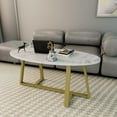 thumbnail image 6 of Oval Faux White Marble Coffee Table Wooden Gold Elliptic Modern Side End Table for Coffee Dinning Living Room Kitchen, Small Stand Modern Design Home Furniture White Marble Table for Couch, 6 of 9