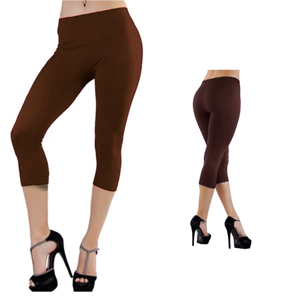 Womens Sexy Seamless Capri Leggings Tights Stretch Cropped Skinny Long Hot  Brown - Walmart.com
