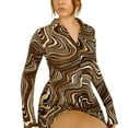 thumbnail image 5 of Douhoow Women Vintage Long Sleeve Bodycon Mini Dress Water Ripple Print Single-breasted Split Dress, 5 of 9