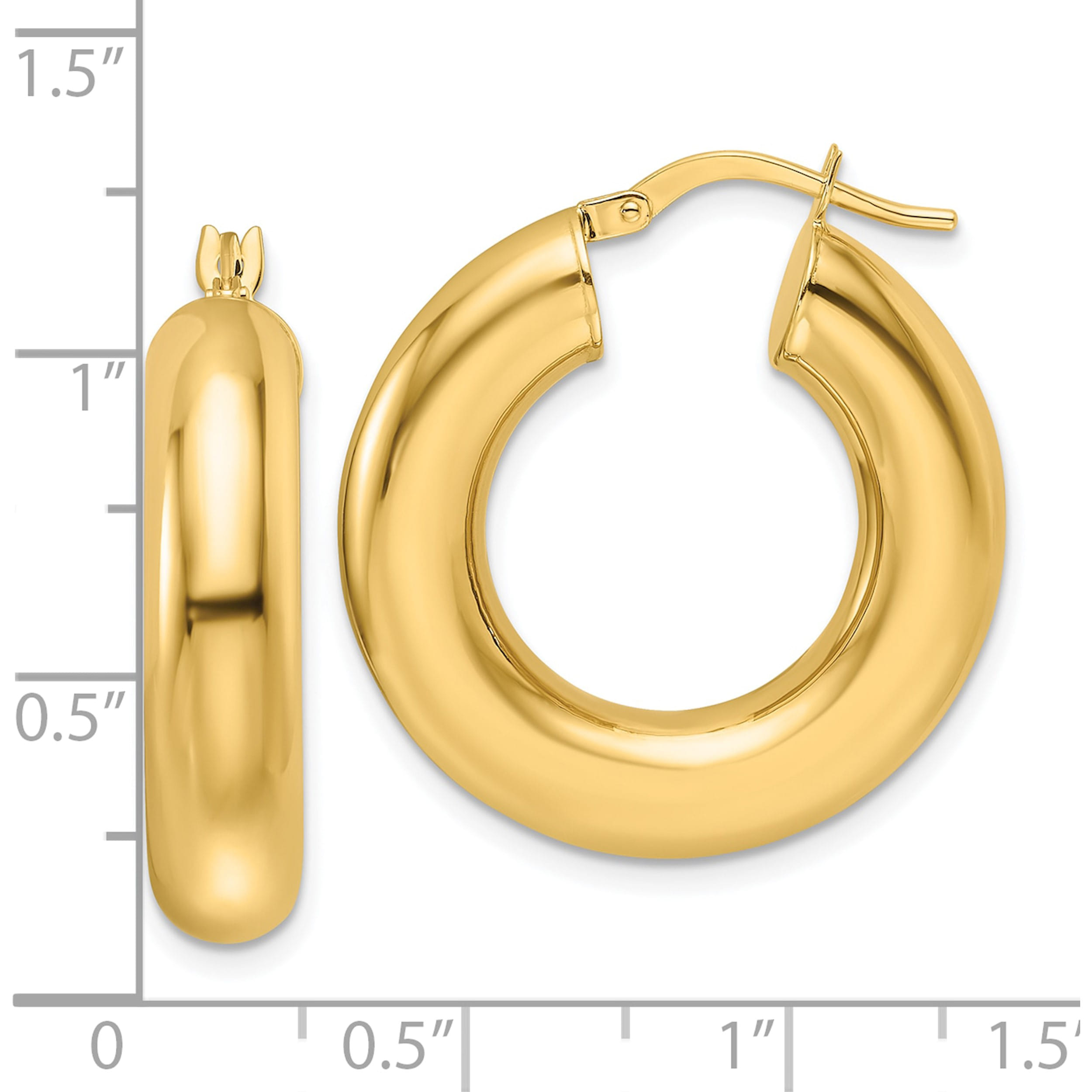 14K Yellow Gold Polished 6Mm Hollow Round Tube Hoop Earrings (Width 25.6) (Length 26.8) - Jbsp