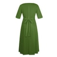 thumbnail image 5 of Nisorays Women's A Line Self Tie Waist Maxi Dress Round Neck 3/4 Sleeve High Waist Plus Size Swing Flare Long Dresses Green 5XL, 5 of 5