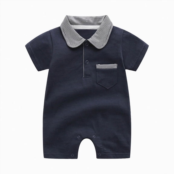BOBOGOJP Baby Boy Polo Romper Short Sleeve Solid Bodysuit Jumpsuit Collared Onsies Pique Infant One-Piece Outfit Navy for Size 9-12 Months