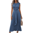 thumbnail image 1 of Vestido Midi Informal Sin Mangas de Verano para Mujer, Ajustado, con Lazo en la Cintura, , 2025 Azul Neblina XXL, 1 of 9