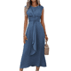 thumbnail image 1 of Vestido Midi Informal Sin Mangas de Verano para Mujer, Ajustado, con Lazo en la Cintura, , 2025 Azul Neblina XXL, 1 of 9