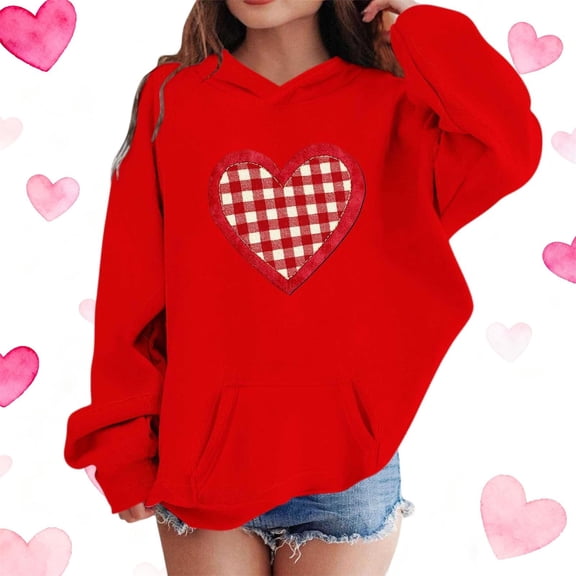 Girls Hoodie Red Kids Valentine's Day Sweatshirt with Heart Valentine Gift Cute Girls Holiday Hoodie,Size 3-4 T
