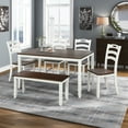 thumbnail image 3 of Harper & Bright Designs 6 Pieces Kitchen Table set with Bench for 6, Farmhouse Rustic Rectangle Dining Table and 4 Chairs, Ivory and Cherry, 3 of 17