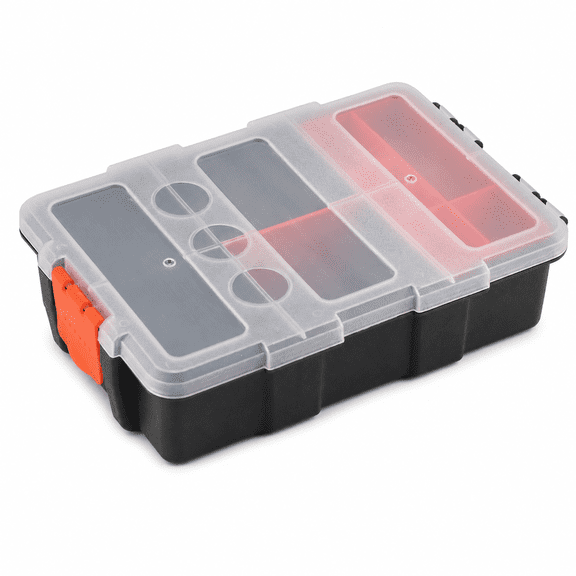 Riousery 2-Layer Heavy Duty Components Storage Box, Small Parts Tool Organizer Case with Transparent Lid for Nuts, Bolts, Screws & DIY Tools