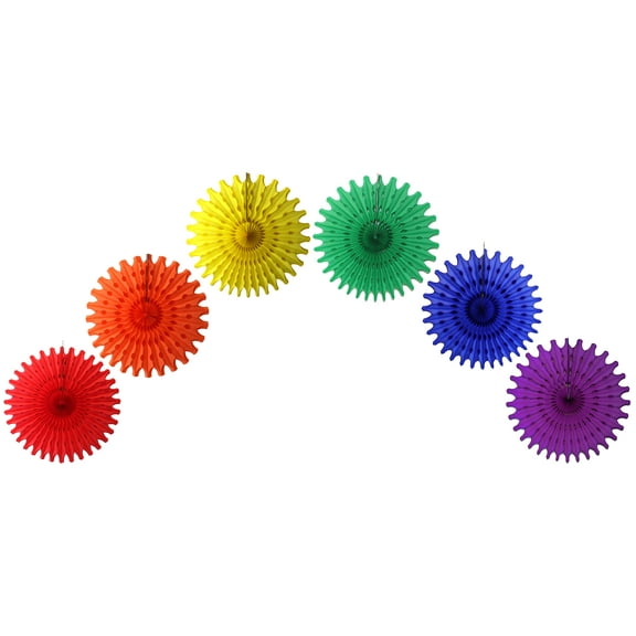 Devra Party Rainbow Themed 18 Inch Tissue Paper Fan Decorations, Set of 6