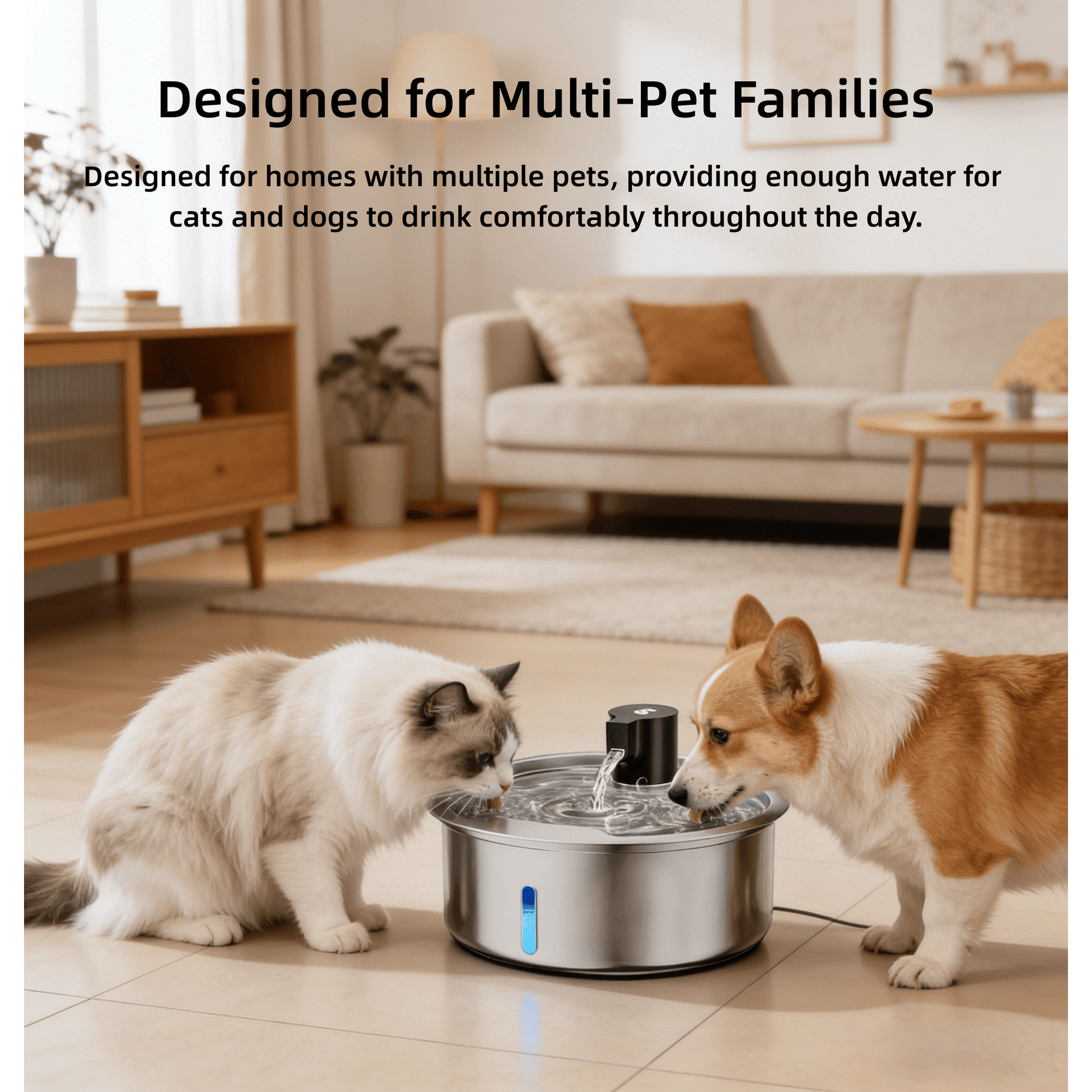 Pawdippity 8L Stainless Steel Pet Water Fountain with 3 Filters for Cats & Dogs, Automatic Water Dispenser for Multi-Pet Homes, Quiet, Easy to Clean