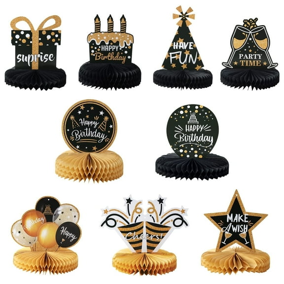 Easy Joy 9pcs Black and Gold Birthday Party Table Decorations Centerpieces