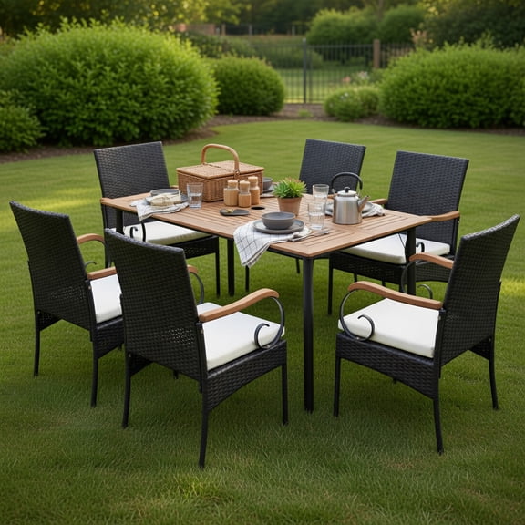 Topcobe 5 Pieces Patio Wicker Dining Set with Detachable Cushion and Umbrella Hole, Outdoor Patio Furniture