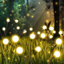 ROMUCHE 2PCS 10LED Solar Lights Outdoor Decorations Solar Firefly Lights, Waterproof Firework Lights Outdoor for Garden Yard Christmas Decoration (Warm White)