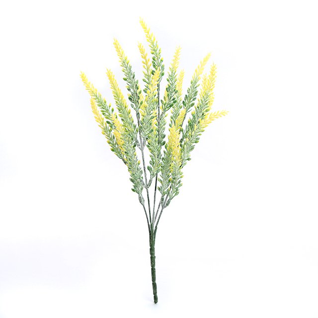 Decoración de boda, flores falsas, decoración de mesa de flores de plástico, accesorios para arreglos florales en macetas, simulación de flocado de 5 tenedores, lavanda y trigo