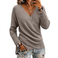 thumbnail image 5 of LNZGNM V Neck Wrap Sweaters for Women Fashion Ruched Long Sleeve Cross Front Knit Pullover Casual Cozy Travel Fall Outfit, Light Brown (L), 5 of 6