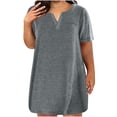 thumbnail image 2 of Jinhomg Plain Dresses for Women Plus Size Comfy Short Sleeve T-Shirts Dress Casual Loose Solid V-Neck Midi Dresses Basic Sleep Dress Limited Time Gray XL, 2 of 6