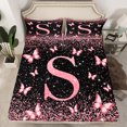 thumbnail image 2 of Homewish Monogrammed S Female Bed Sheets, Cartoon Pink Kawaii Butterfly King Sheets, Glitter Stars Diamond Sheet Set, Super Cozy Room Decor, 4-Piece, 2 of 7