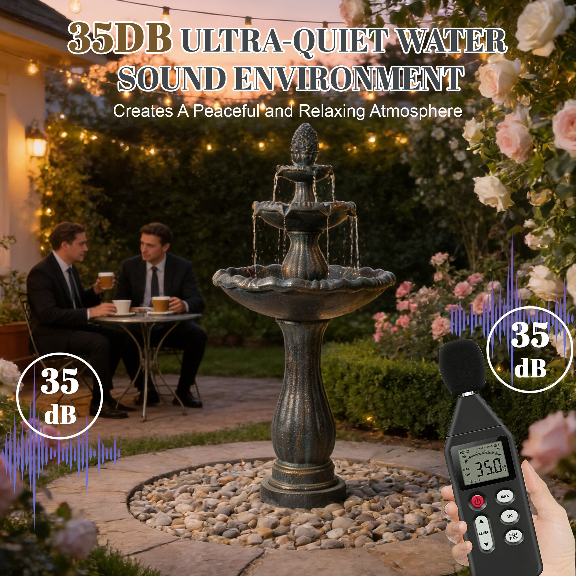 Kaluomm 48" 3-Tiers Outdoor Water Fountain, Italian Pineapple Large Cascading Waterfall Fountains, Weather-Resistant Resin Freestanding Fountain Features for Garden Patio Backyard, Black