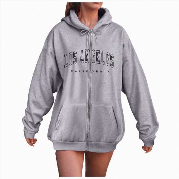 Godom Women Zip Up Hooded Sweatshirt Ladies Letter Print Long Sleeve Casual Loose Lightweight Jacket wih Pockets