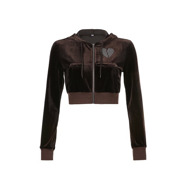 Txlixc Conjunto casual de 2 piezas para mujer, manga larga con patrón de corazón de diamantes de imitación, sudadera corta con capucha y falda Txlixc Estilo de ocio
