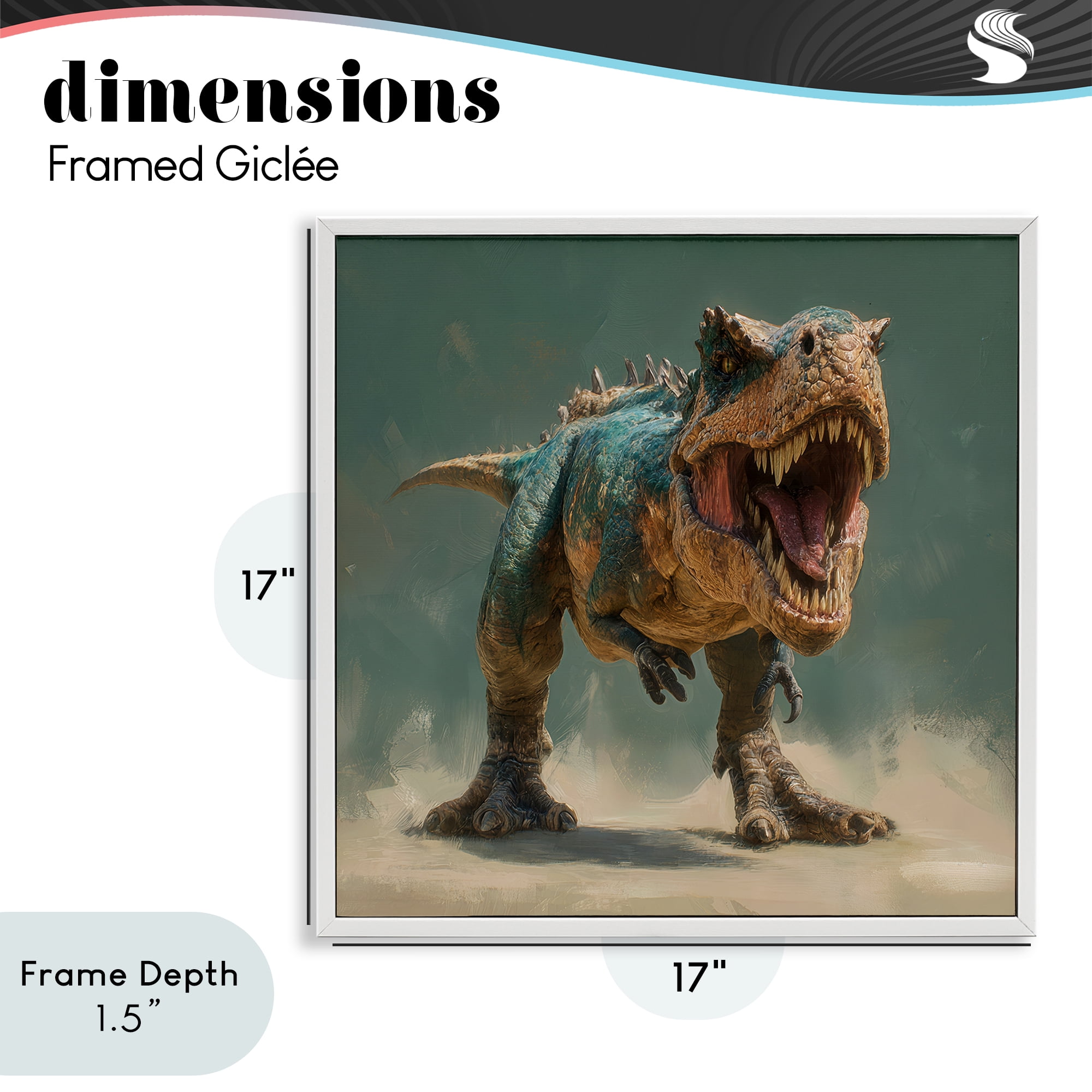 Stupell Industries Roaring T-Rex in Green White Framed Giclee Art, design by Wumples