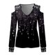 thumbnail image 3 of Gibobby Blusa Termica Mujer Top Off Impreso Hombro largo Blusa con cuello sexy Manga de encaje en V Blusa informal para mujer Blusa superior informal para mujer（Negro， XL), 3 of 5