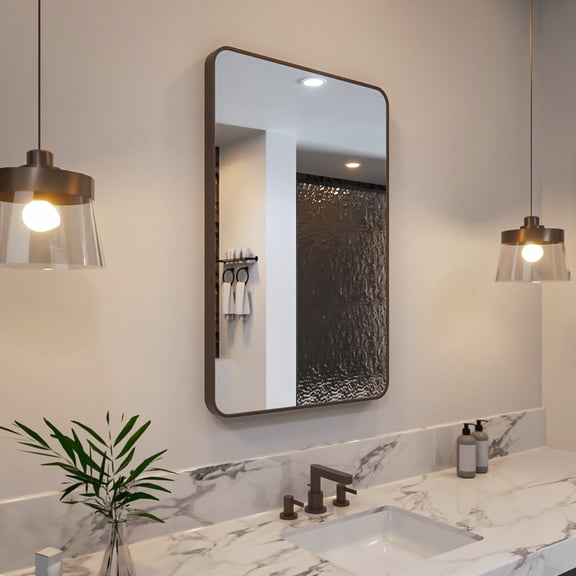 Niveal 24" x 36" Rounded Corner Mirror, Rectangular Aluminum Framed Wall Mirror Oil-Rubbed Bronze, Vanity Mirror for Bedroom,Bathroom,Living Room