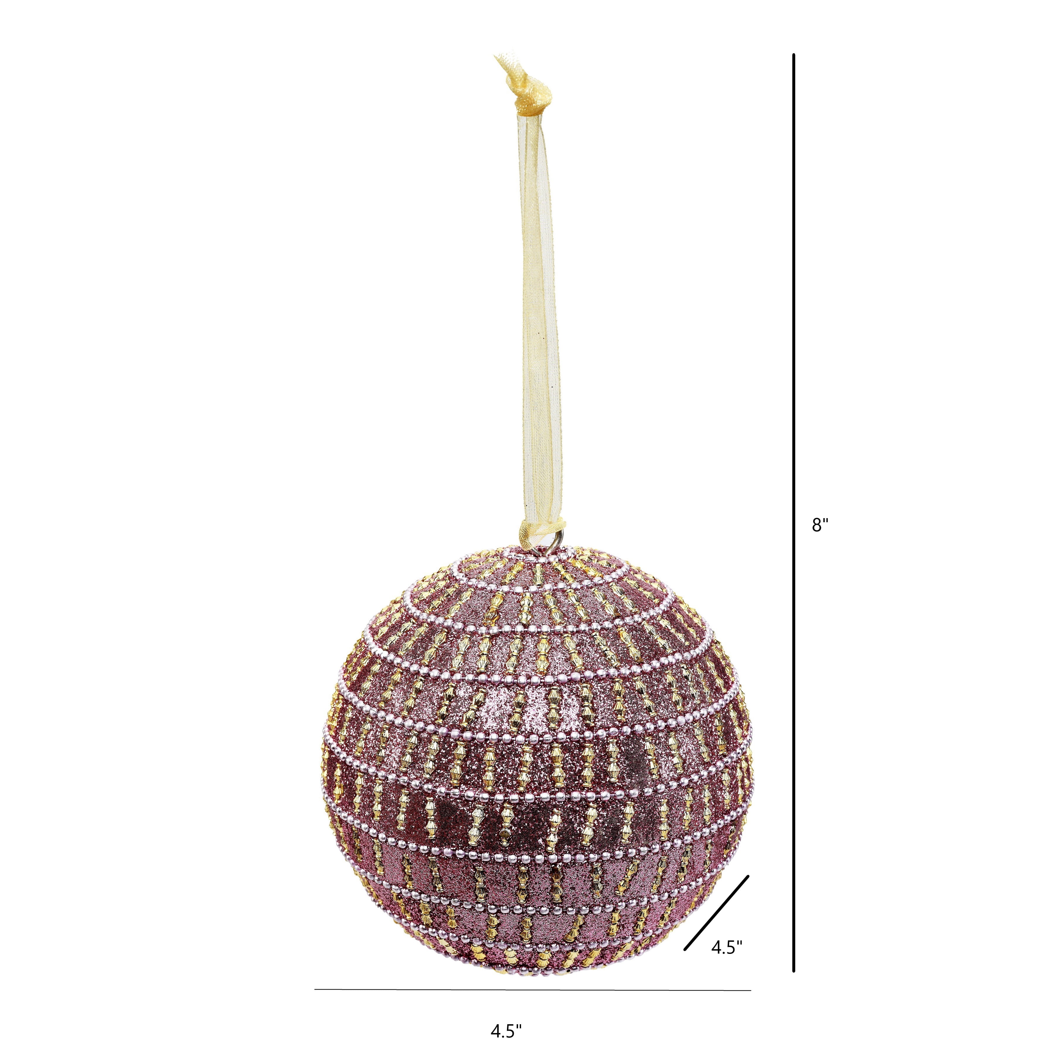 LR Home Pink Glistening Candy Stripe Handcrafted Globe Ornament, Set of 4