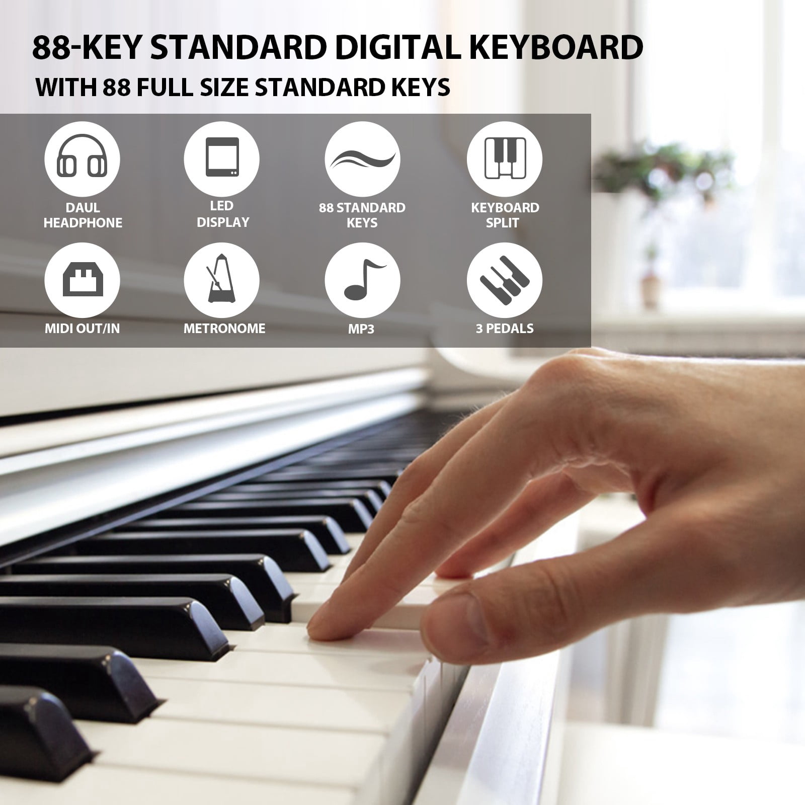MUSTAR White 88Keys Full Size Weighted Hammer Action Digital Piano Keyboards DREAM Source with 3-Pedal