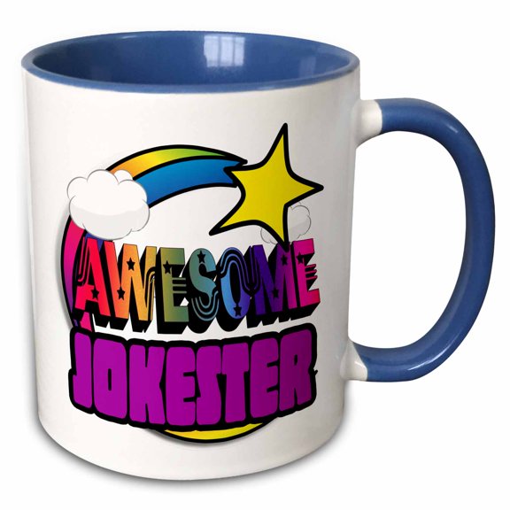 3drose, Shooting Star Rainbow Awesome Jokester, 11oz Two-tone Blue Mug