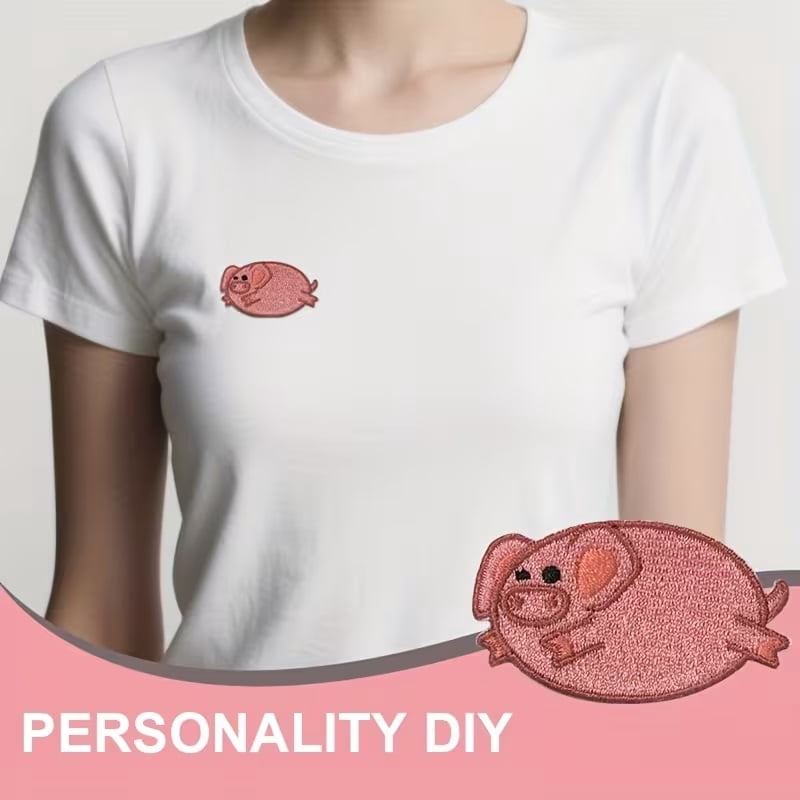 2D Flat 3pcs Cute Pink Piggy Embroidered Iron-On Patches Can Be Sewn for DIY Clothing Projects, Jackets, Jeans, Hats and Backpacks - Cute Gift Animal Patches