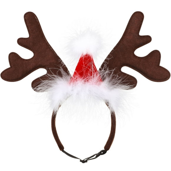 EeaseMX Tocado navideño para mascotas, diadema con astas de perro y sombrero, accesorio de fiesta para disfraces de cachorros, accesorios