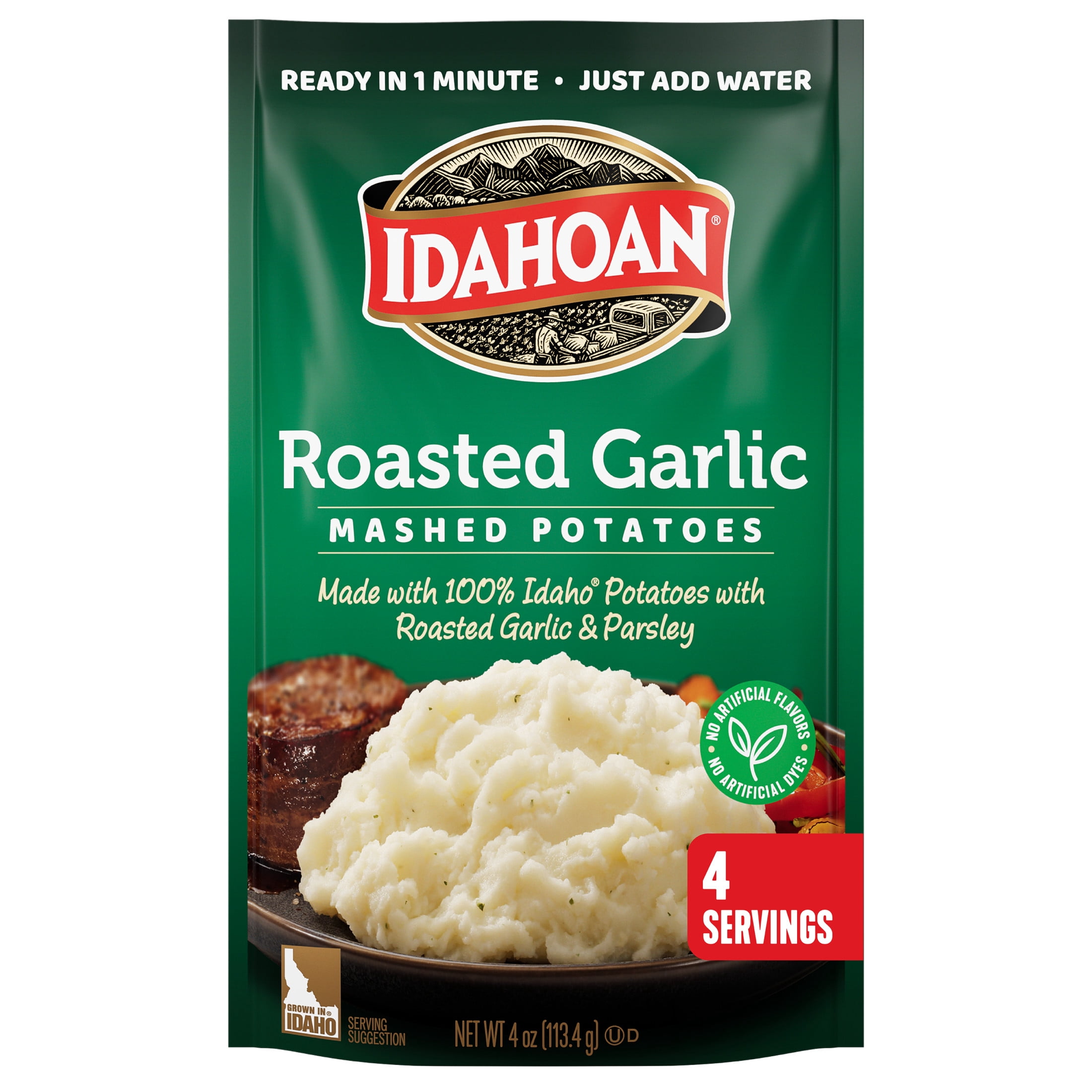 (8 pack) Idahoan Roasted Garlic Mashed Potatoes, 4 oz Pouch