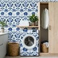 thumbnail image 4 of Peel and Stick Wallpaper 17.7in x 9.8ft Blue Floral Damask Elegant Brushstroke White Contact Paper Vinyl Self-Adhesive Removable Wall Paper for Bedroom Kitchen Cabinet Renter Friendly, 4 of 8