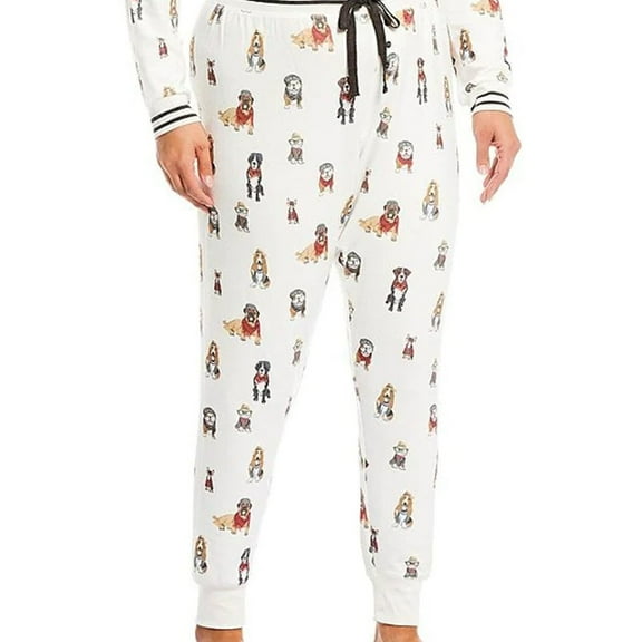 P.J. Salvage Womens Dogs In Glasses & Scarfs Pajama Lounge Pants, Off-White, Small