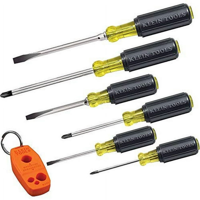Juego de Destornilladores Klein Tools 85146 con Imantador / Desimantador para Puntas Magnéticas - 3 Ranurados, 3 Phillips, Agarre Acolchado Antideslizante, 6 Piezas