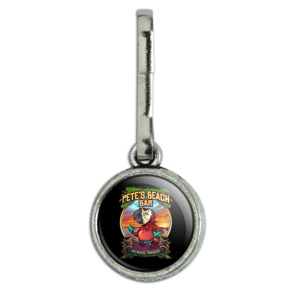 Pete's Beach Bar Tropical Paradise Vacation Antiqued Charm Clothes Purse Suitcase Backpack Zipper Pull Aid