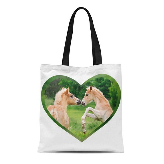 ASHLEIGH Canvas Tote Bag Pony Haflinger Horses Cute Funny Foals Friends Heart Reusable Handbag Shoulder Grocery Shopping Bags